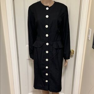 Vintage 1980s Silk Studio Black Button-Down Peplum Dress